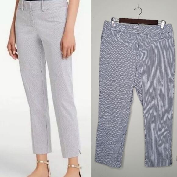 Ann Taylor Factory Sz 8 Blue White Seersucker‎ Cropped Pants Nantucket Coastal - Picture 1 of 8